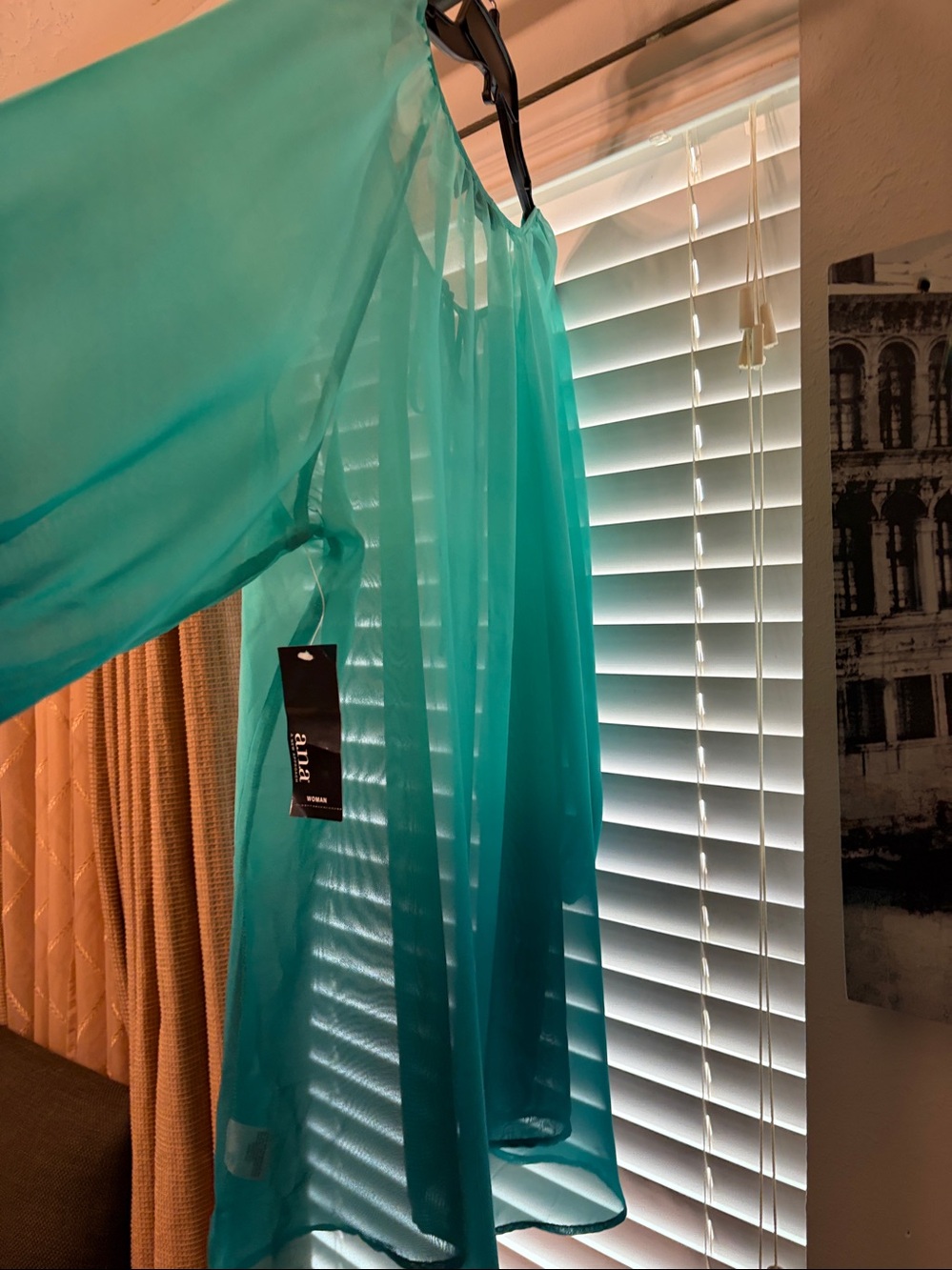 a.n.a Teal Sheer Tie-Neck Peasant Tunic 2X - Picture 9 of 12